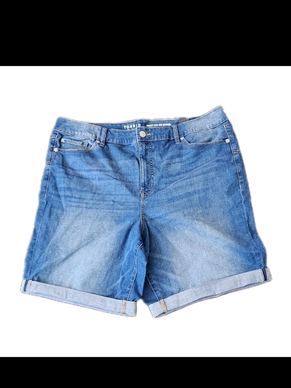 Nwt Torrid Perfect High-Rise Bermuda Shorts Size 22 Vintage Stretch Denim Blue